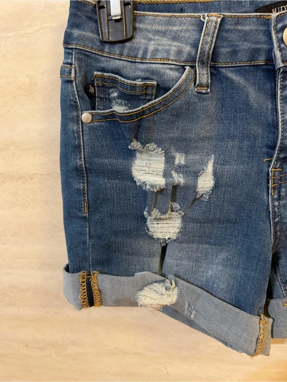 Judy Blue Medium Wash Distressed Cuffed Jean Shorts